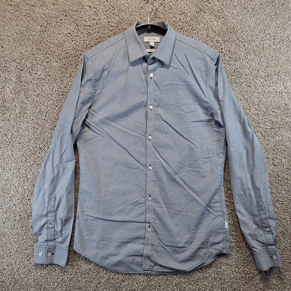 Calvin Klein Button Down Mens S Blue Infinite Geometric Pattern Business Casual